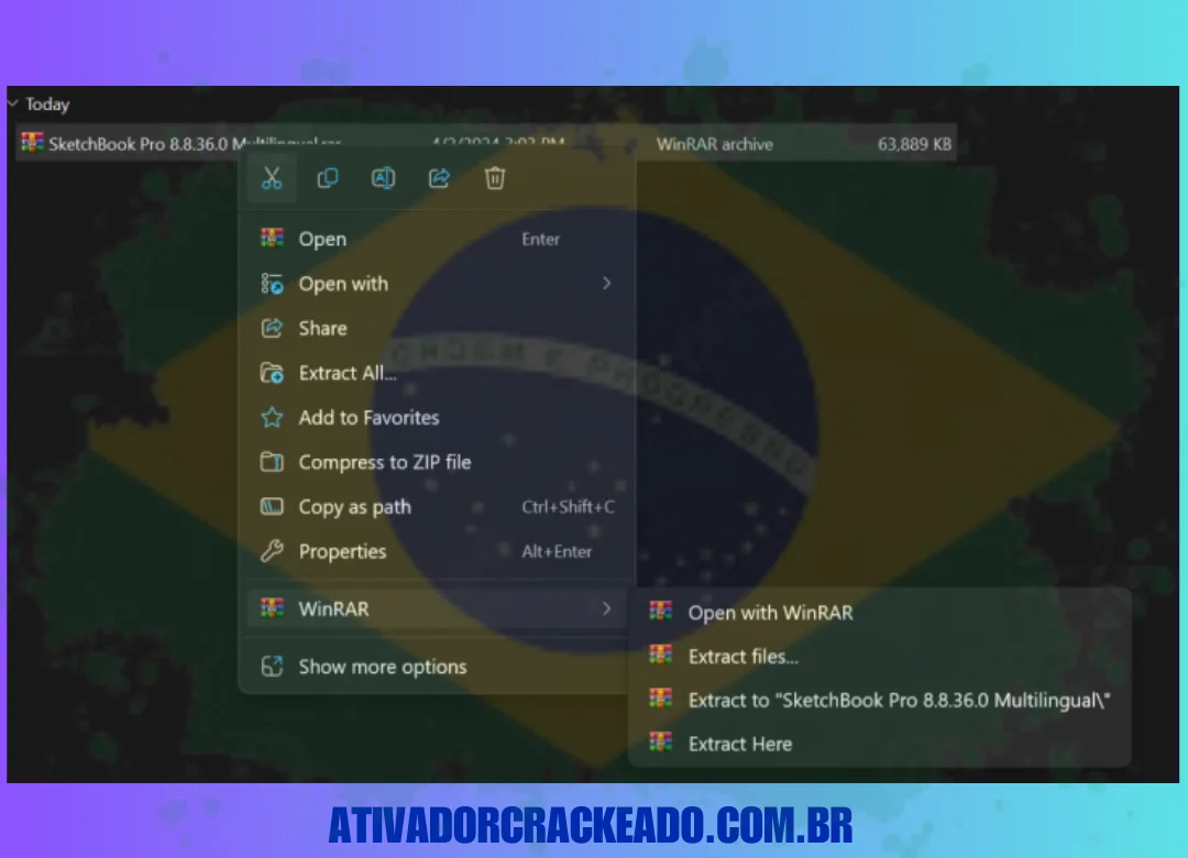 Vá até o local onde você baixou o software e extraia o arquivo baixado usando o WinRAR