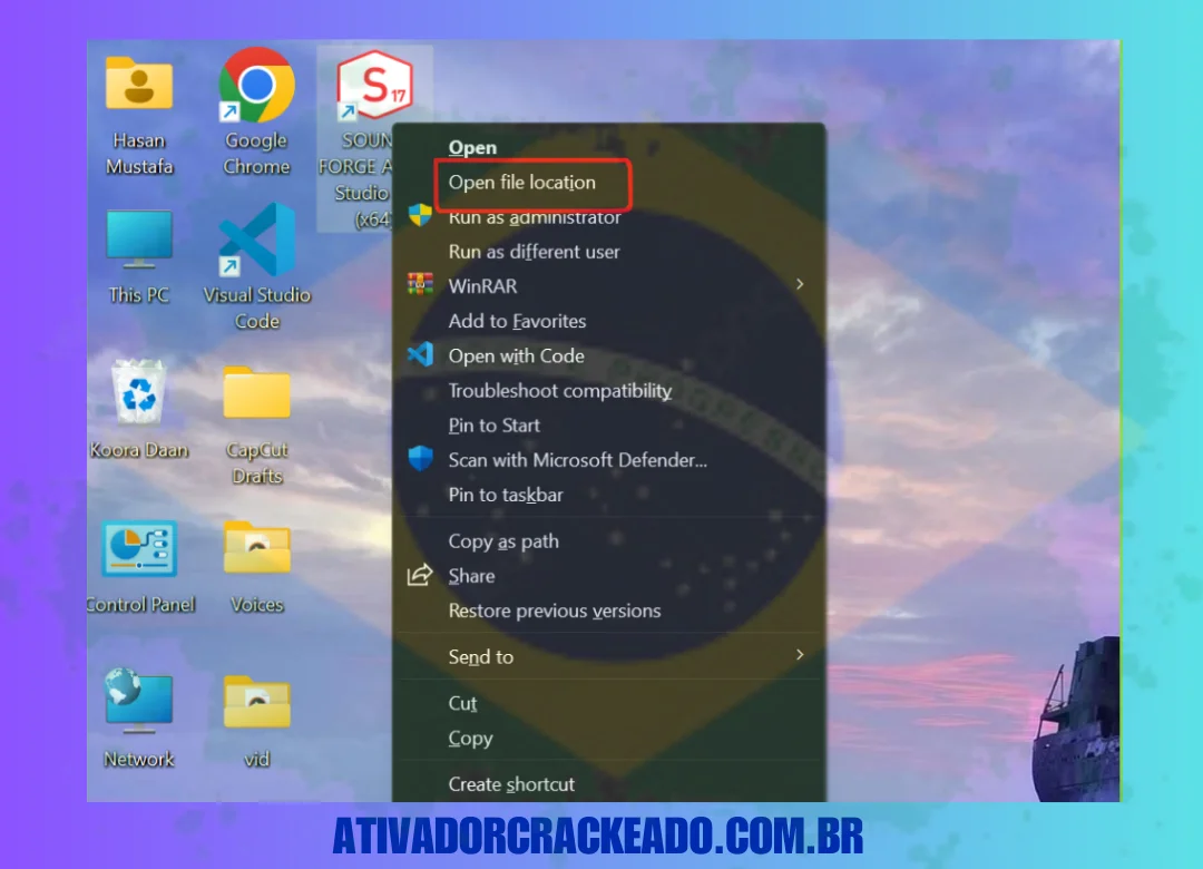 Vá para sua área de trabalho e clique com o botão direito no atalho Sound Forge Crack e clique em Open file location.