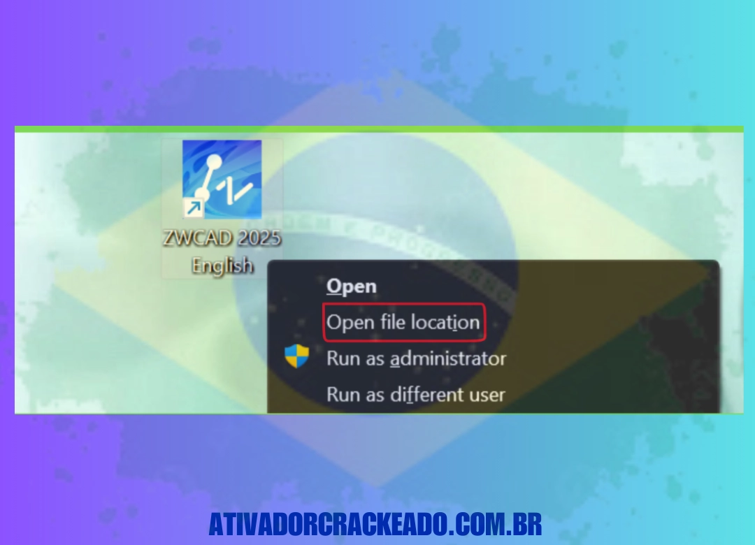 Você pode fazer isso clicando com o botão direito do mouse no ícone do ZWCAD na sua área (1)