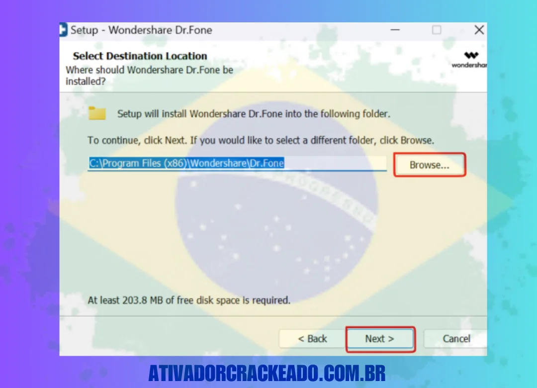 Você terá que selecionar o diretório onde deseja instalar o software e clicar em Avançar.