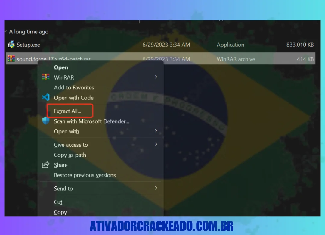 Volte para a pasta principal e extraia o arquivo patch, você verá um arquivo x64-patch.exe, copie esse arquivo.