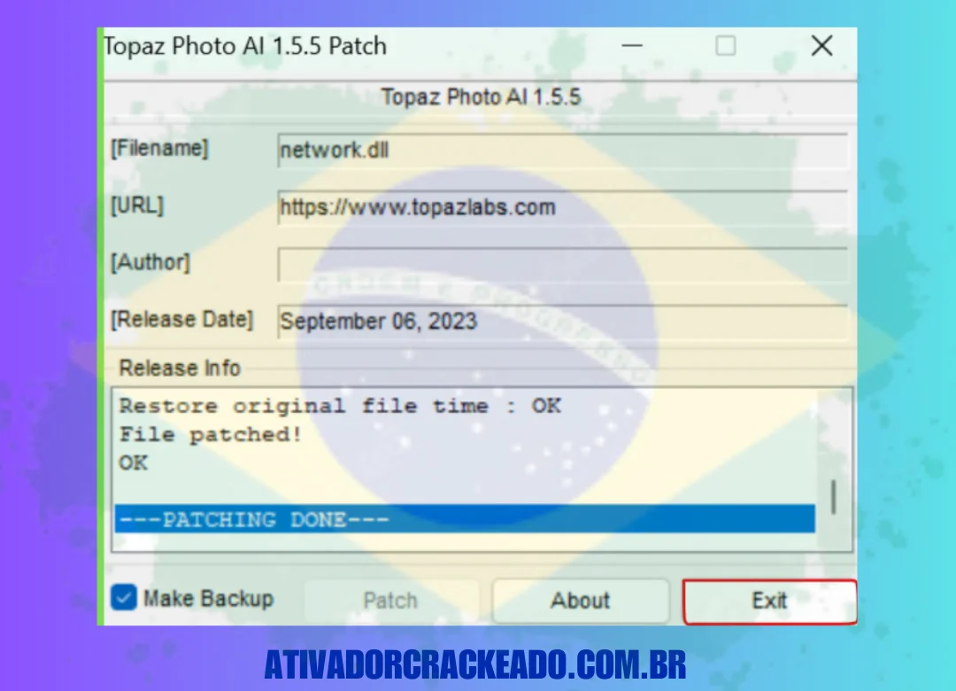 arquivo patch como administrador. Você pode usar o software após ver o aviso Patching Done.