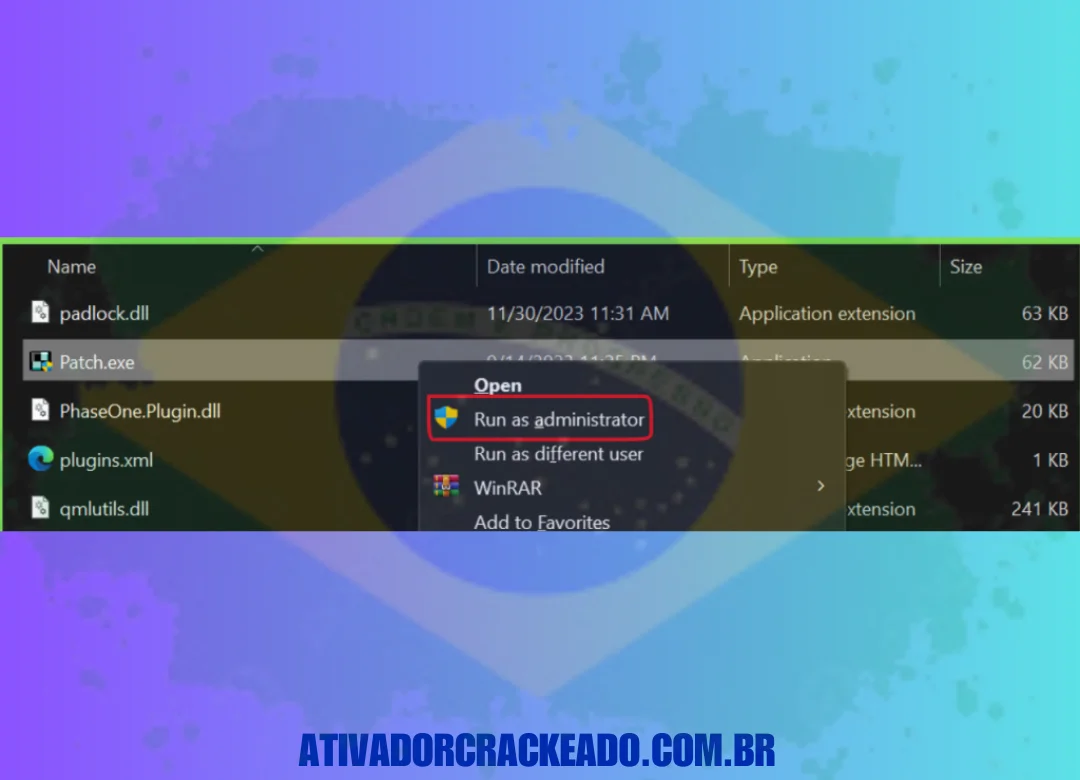 arquivo patch como administrador. Você pode usar o software após ver o aviso Patching Done.