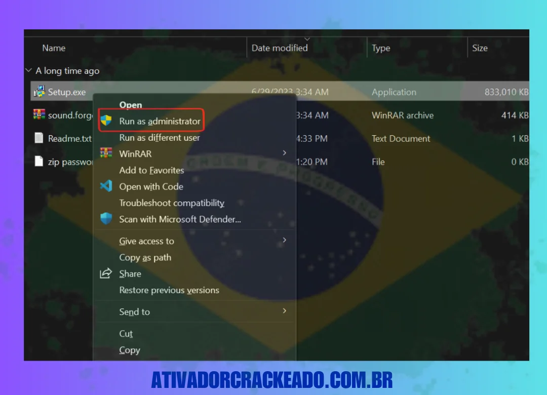 extração que você tenha. Recomendamos usar o WinRAR . Na pasta extraída, execute etup.exe como administrador.