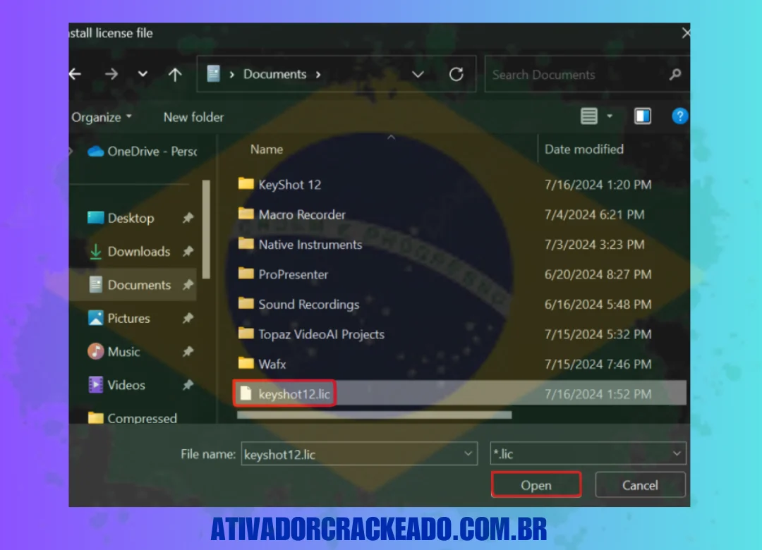 finalmente, escolha o arquivo de licenciamento que fizemos anteriormente.