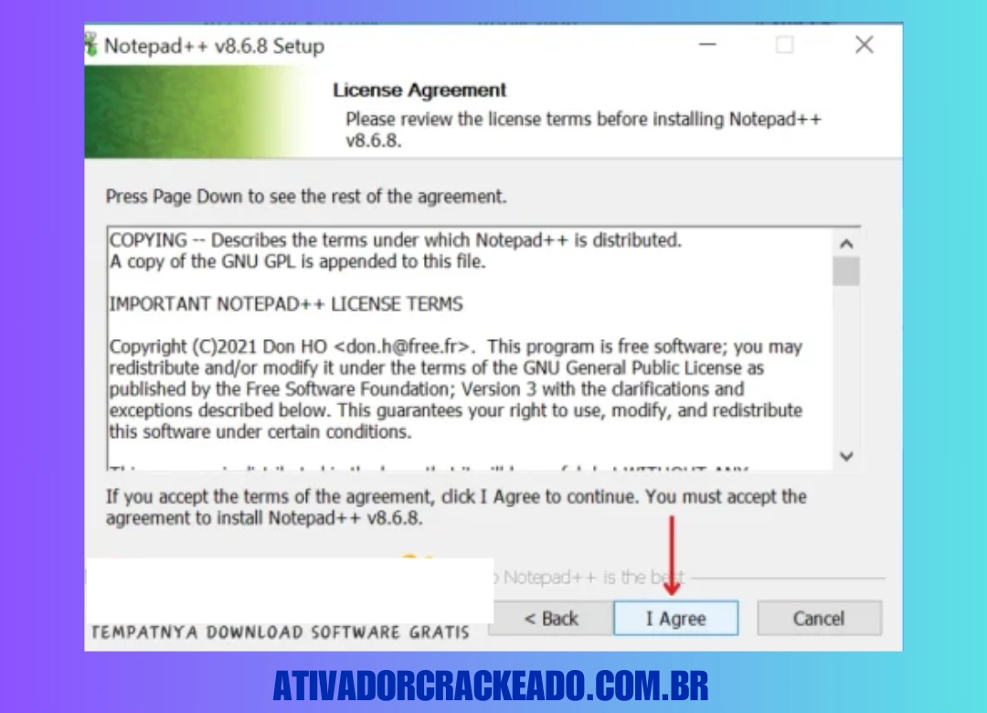 Agora, concorde com o contrato de licença e clique em Concordo.