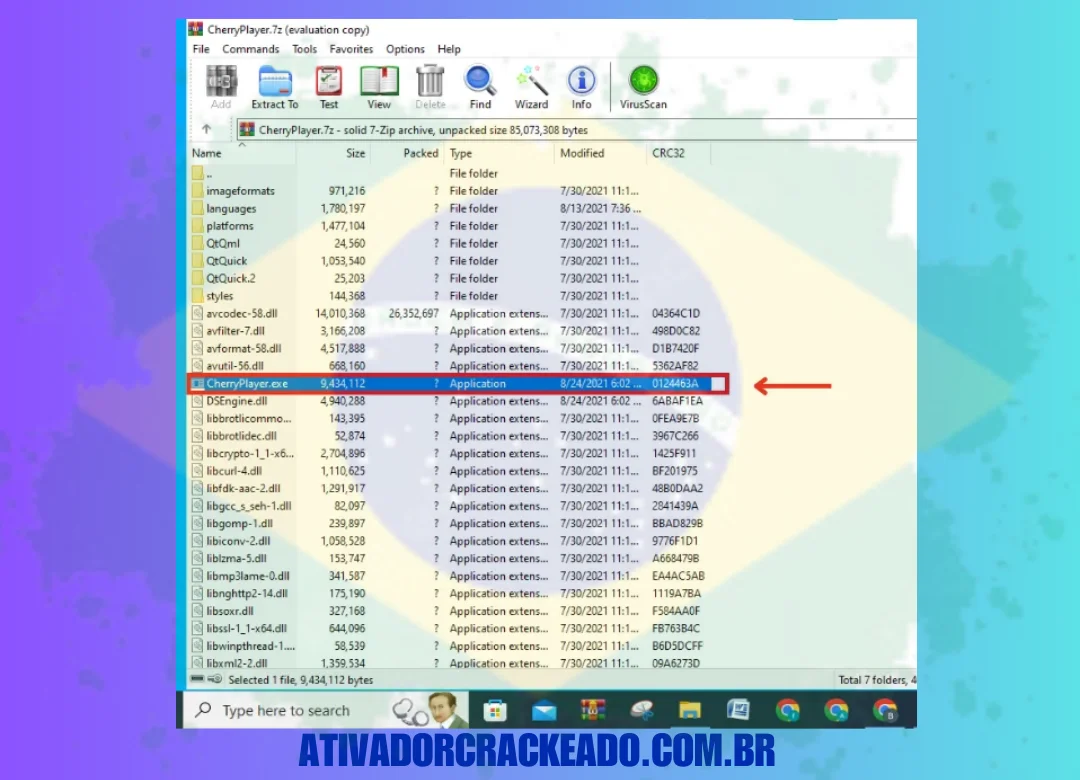 Em seguida, abra o arquivo cherryplayer.exe localizado na pasta de arquivos.