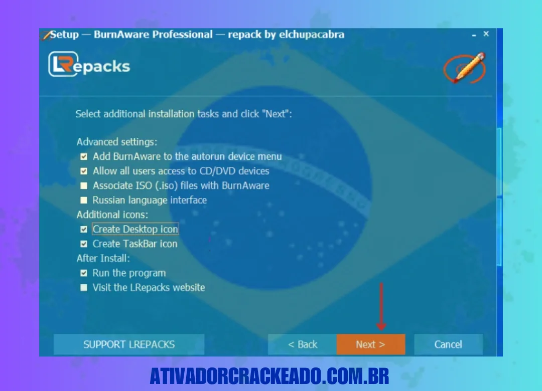 Em seguida, selecione as tarefas de instalação necessárias e clique em Avançar.