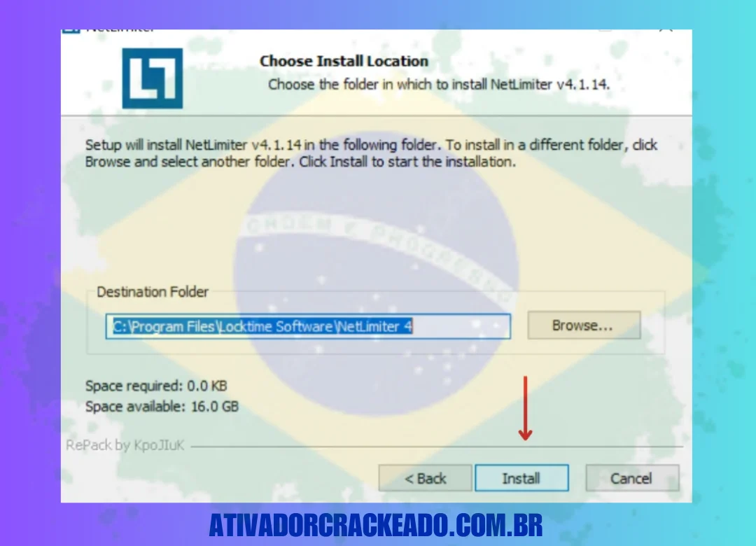 Em seguida, selecione o local de instalação e clique em Instalar .