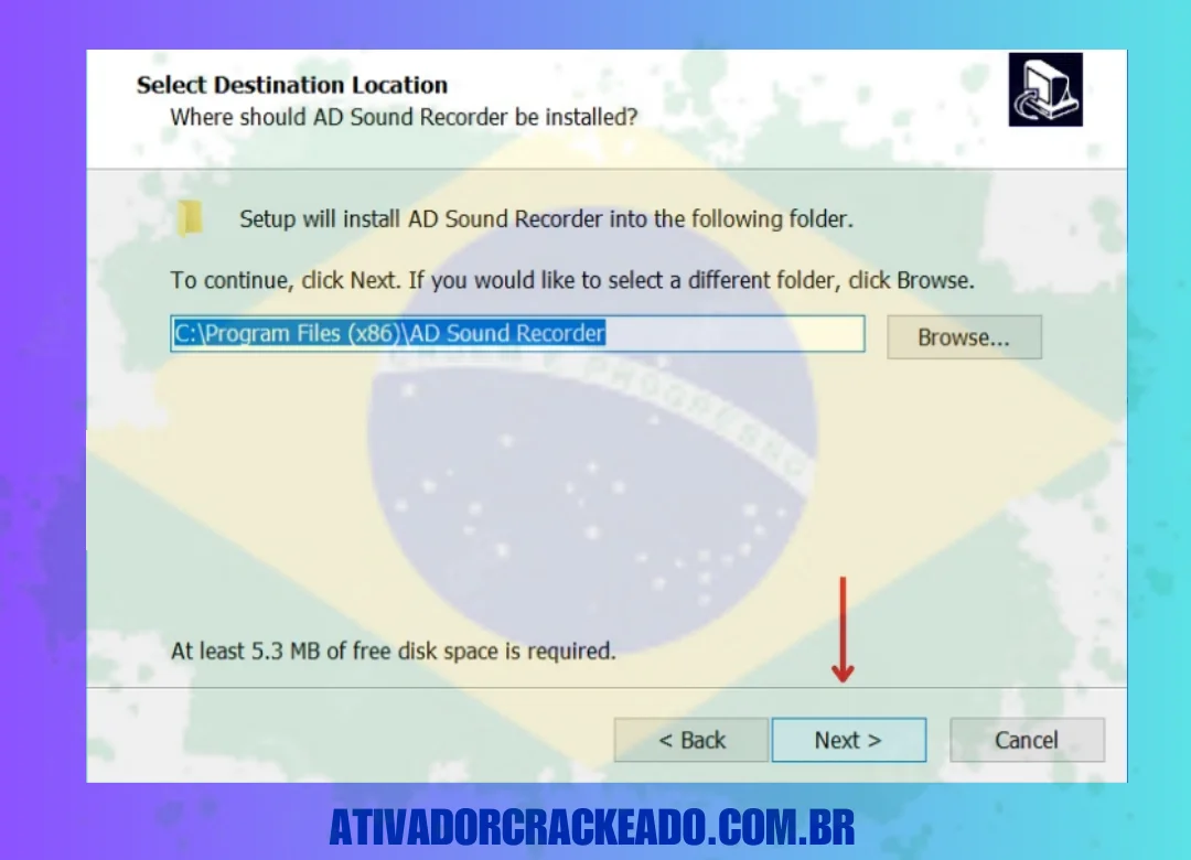 Então, se você quiser especificar o local de instalação, clique em procurar ou, para continuar, clique em Avançar.