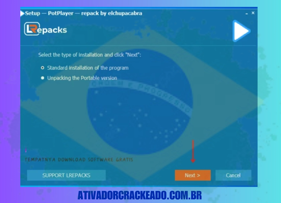 Primeiro, selecione o tipo de instalação e clique em Avançar.