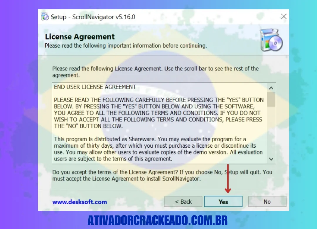 Agora, concorde com o contrato de licença e clique em Avançar.