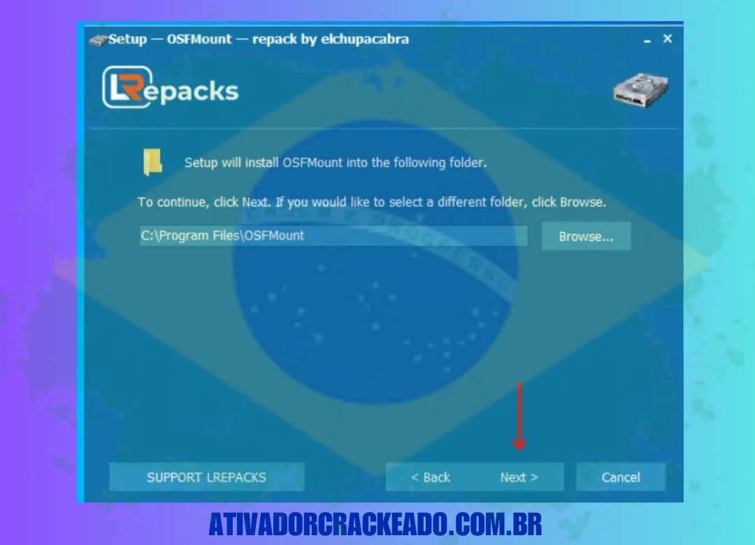 Então, se você quiser selecionar o local de instalação, clique em Procurar, caso contrário, clique em Avançar.