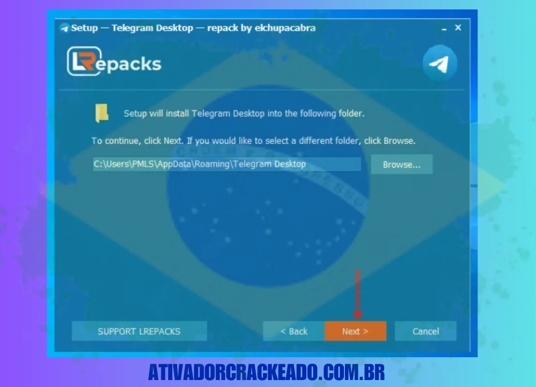 Então, se você quiser selecionar o local de instalação, clique em Procurar, caso contrário, clique em Avançar.