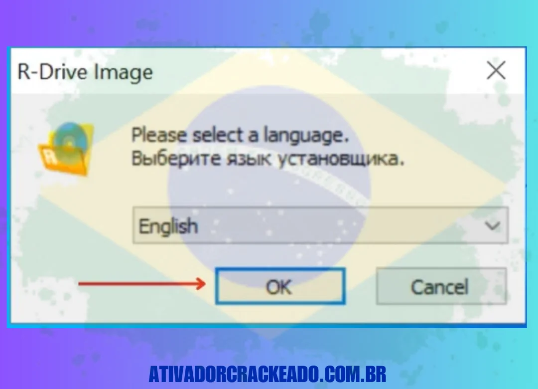 Primeiro, selecione o idioma e clique em OK.