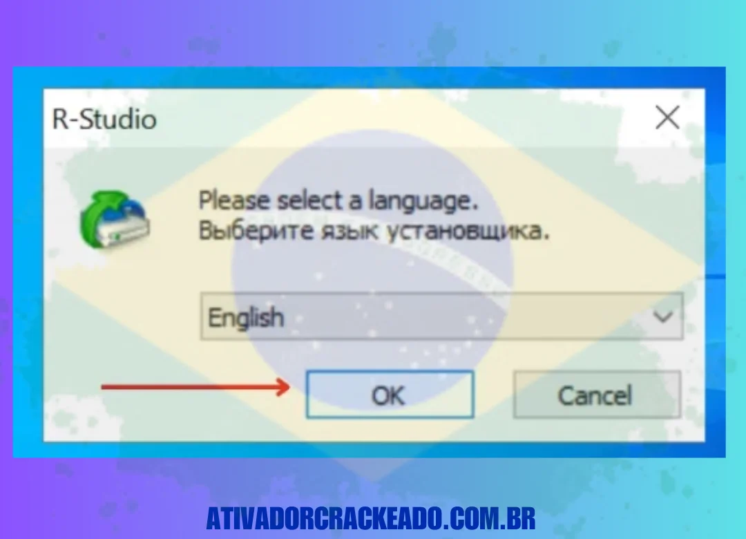 Primeiro, selecione o idioma e clique em OK.