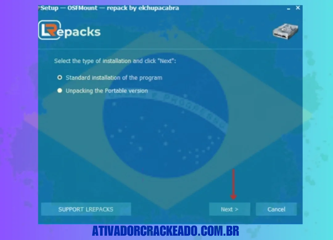 Primeiro, selecione o tipo de instalação e clique em Avançar.