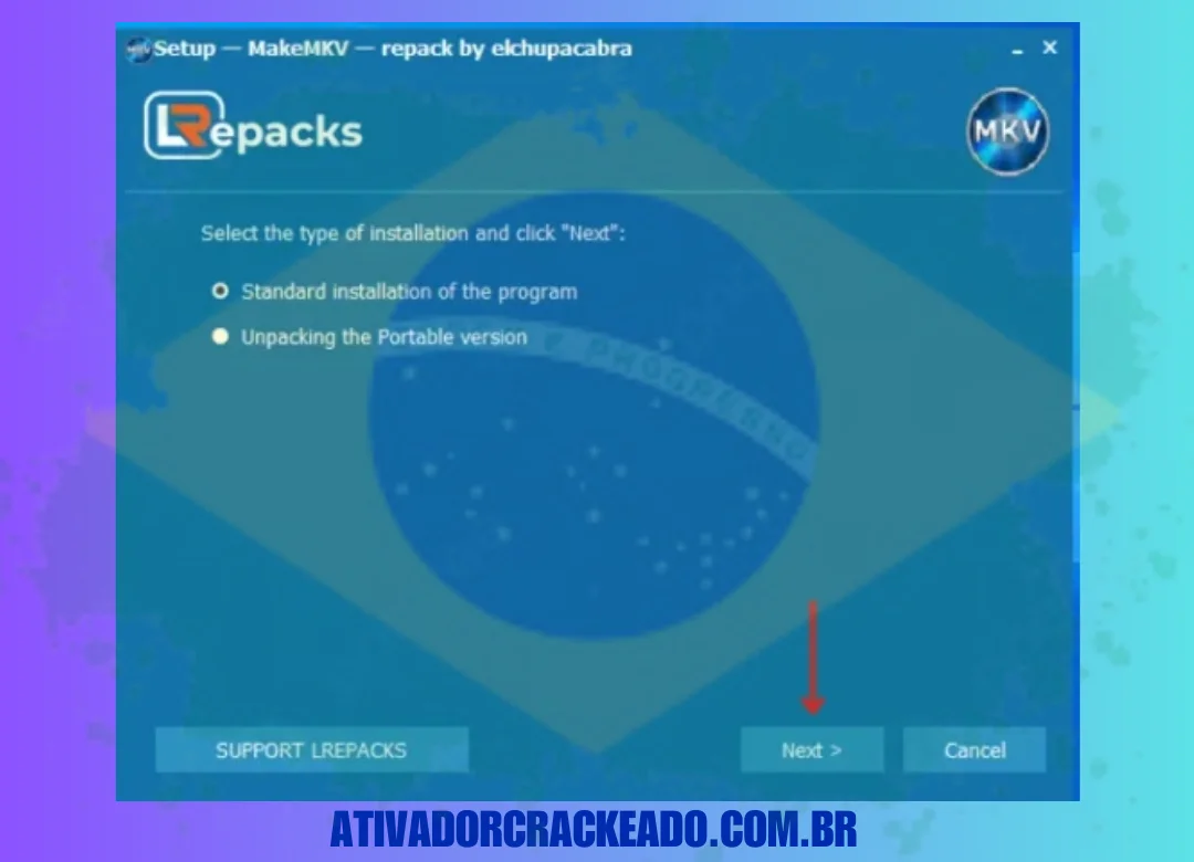 Primeiro, selecione o tipo de instalação e clique em Avançar.