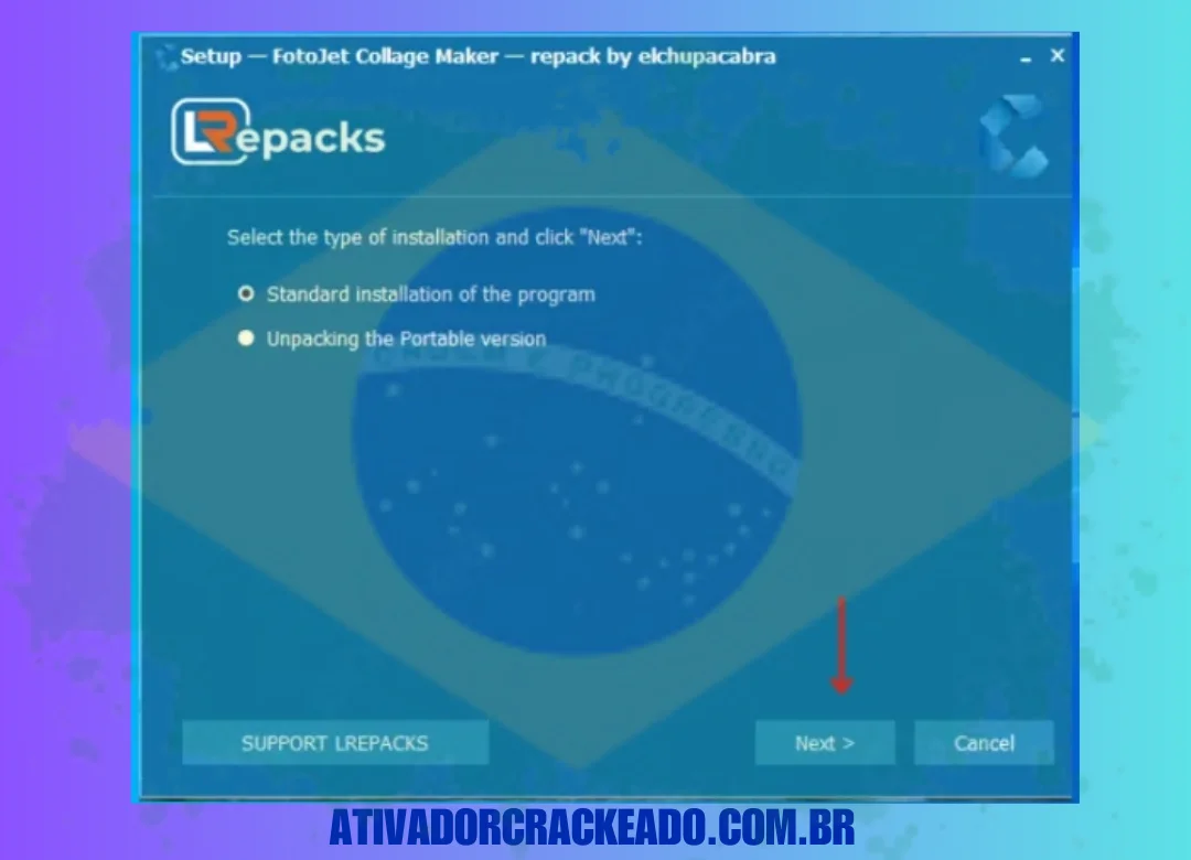 Primeiro, selecione o tipo de instalação e clique em Avançar.