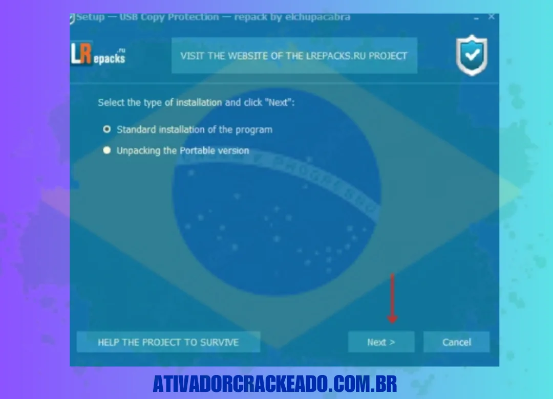 Primeiro, selecione o tipo de instalação e depois clique em Avançar.