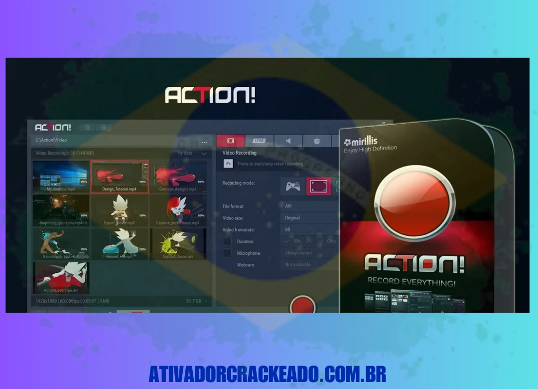 Mirillis Action! Português Não Requer Ativação - Licença Vitalícia (x86-x64)