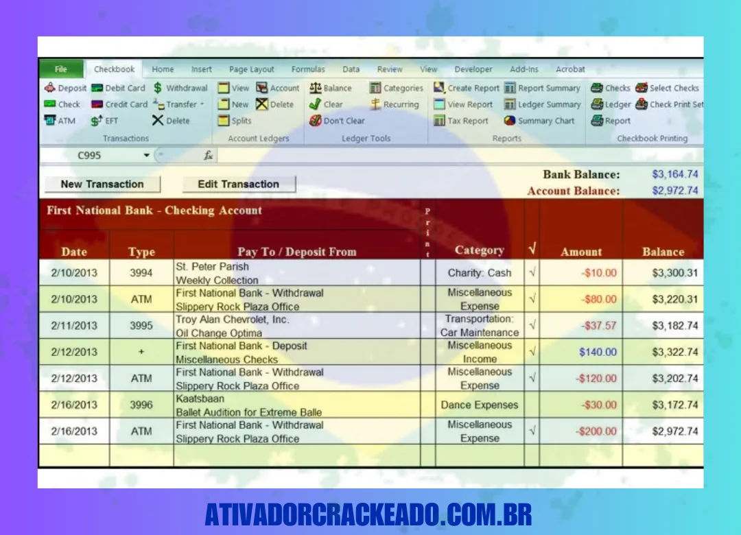 Vantagens do Checkbook For Excel Não Requer Ativação