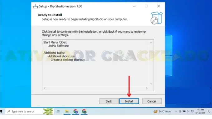 Agora você está pronto para instalar o JixiPix Rip Studio. Clique em Instalar.