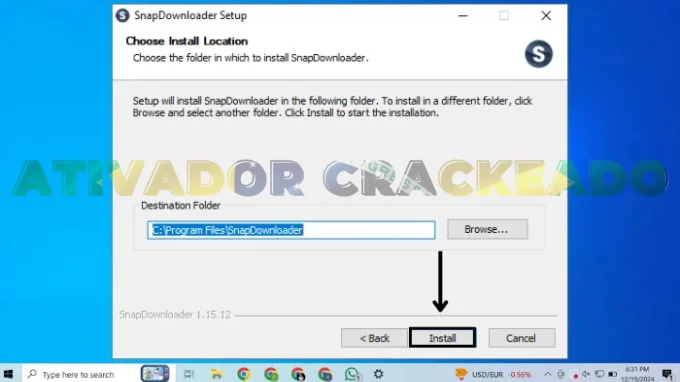 Selecione o local de instalação e clique em 'Instalar'.