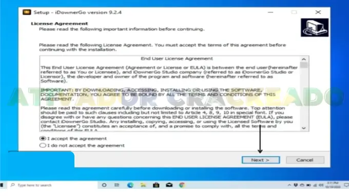 Em seguida, aceite o contrato de licença do programa e clique em Avançar.
