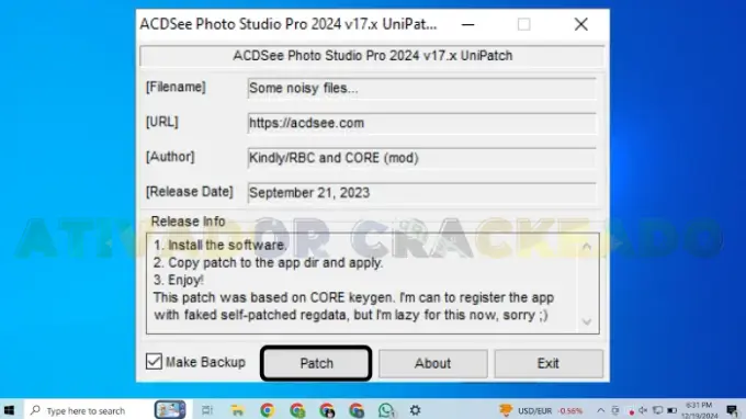 Em seguida, cole o aplicaEm seguida, execute o aplicativo de patch e clique em Patch.tivo ali e, se ocorrer um erro, clique em Tentar novamente.