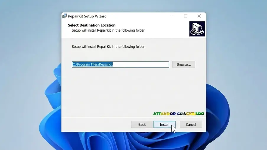 Selecione o local de instalação: Você tem a opção de instalar