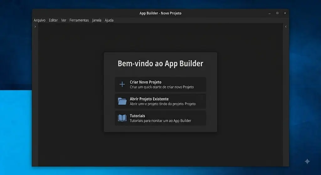 O App Builder será iniciado e estará pronto para uso.