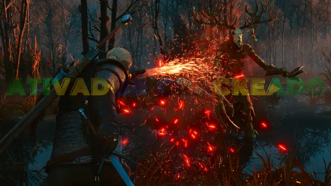 The Witcher 3 Wild Hunt — Remastered gameplay com Geralt enfrentando inimigos